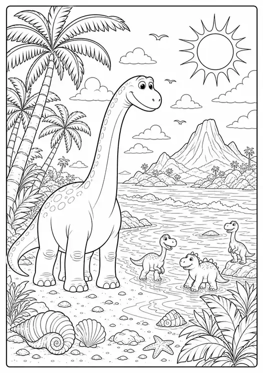 The Good Dinosaur at a Tropical Beach printable coloring page