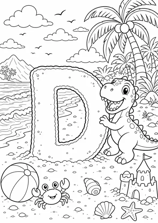D for Dinosaur Coloring Page