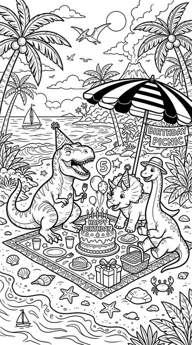 dinosaur birthday coloring pages page 06 - Beach Birthday Picnic
