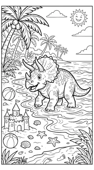 dinosaur coloring pages triceratops page 06 - Triceratops at the Beach