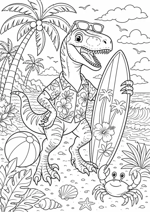 Dinosaur coloring pages velociraptor: raptor beach day