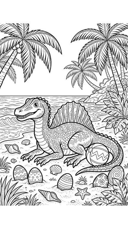 dinosaur easter coloring pages page 06 - Spinosaurus Beach Egg Hunt