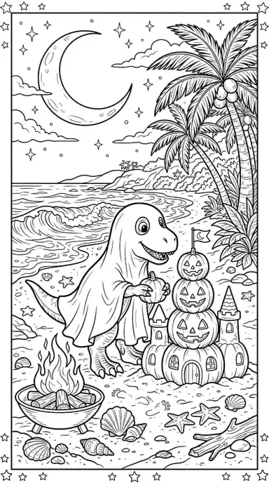 dinosaur halloween coloring page page 06 - Beach Ghost Costume