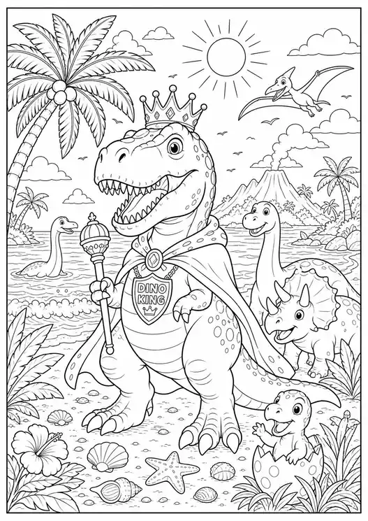 Dinosaur King at a Tropical Beach printable coloring page