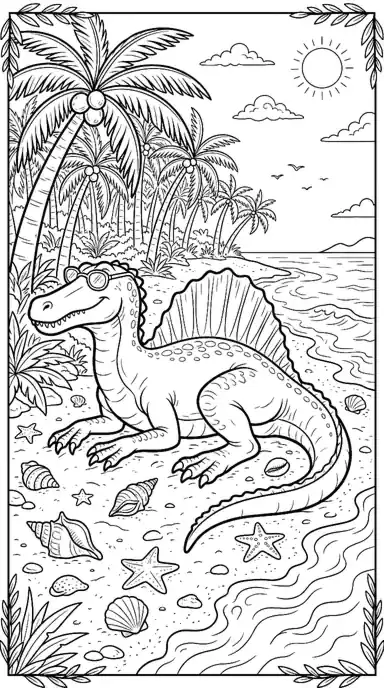 dinosaur printable coloring sheets page 06 - Spinosaurus Beach Day
