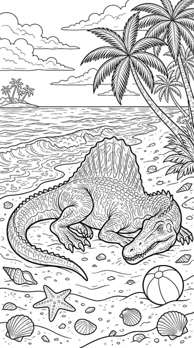 free printable dinosaur coloring pages pdf page 06 - Spinosaurus Beach Day
