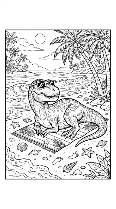 t rex dinosaur to color page 06 - Tropical Beach Day