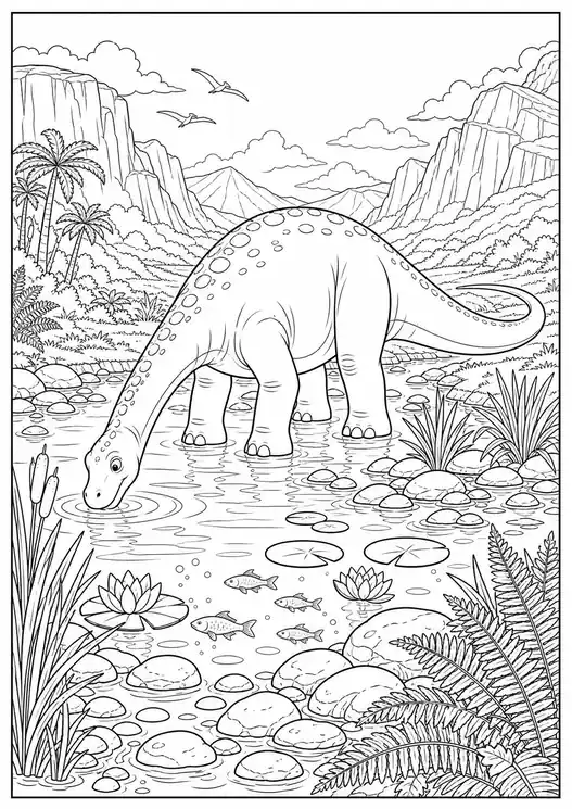 The Good Dinosaur Drinking at a River printable coloring page