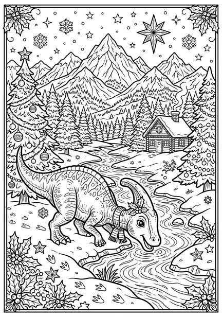 Drinking at a river dinosaur christmas coloring page