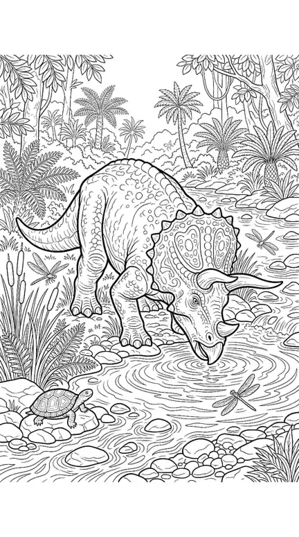 dinosaur coloring pages triceratops page 07 - Drinking at the River