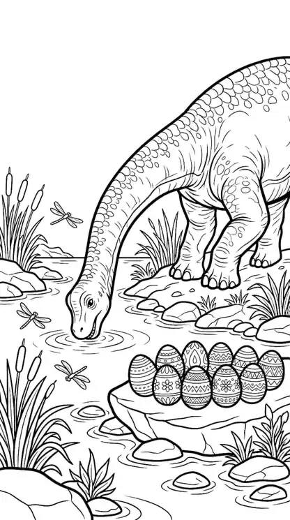 dinosaur easter coloring pages page 07 - Brachiosaurus at the River