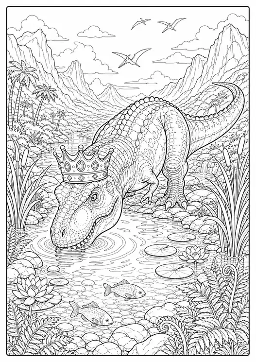 Dinosaur King Drinking at a River printable coloring page