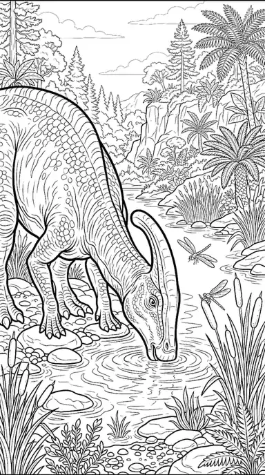 dinosaur printable coloring sheets page 07 - Drinking at the River