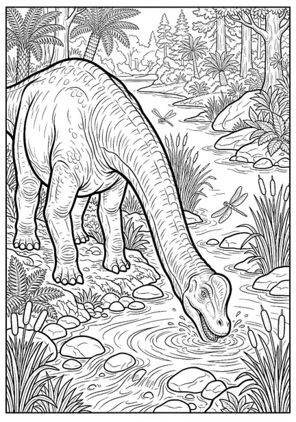 free printable dinosaur coloring pages pdf page 07 - Brachiosaurus at the River