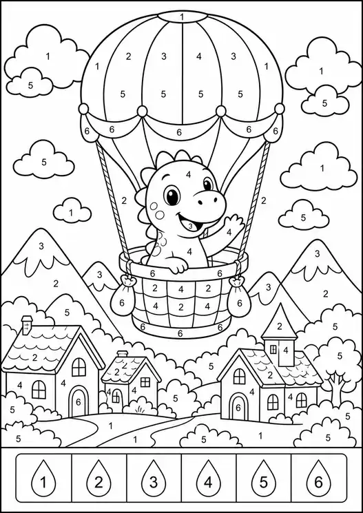 Color by number dinosaurs: balloon number ride