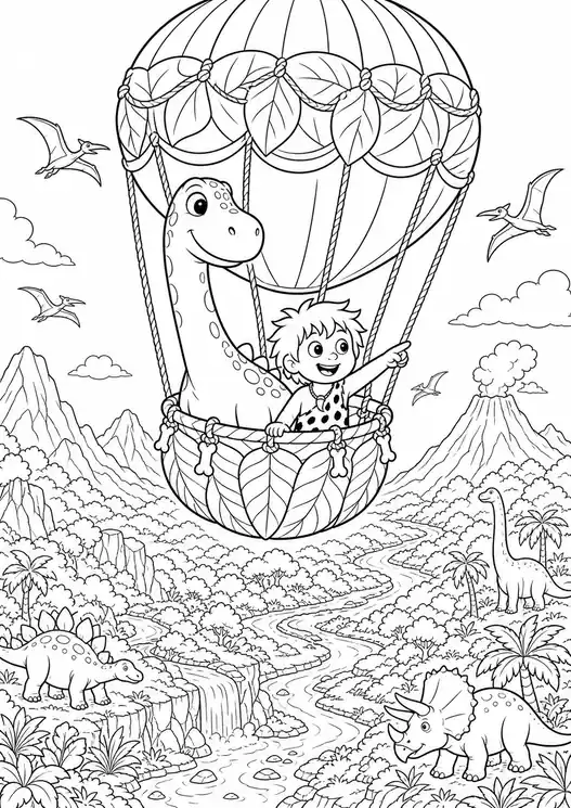 Coloring pages of the good dinosaur: balloon ride over the valley