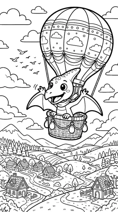 cute dinosaur coloring pages printable page 08 - Pteranodon Balloon Wave