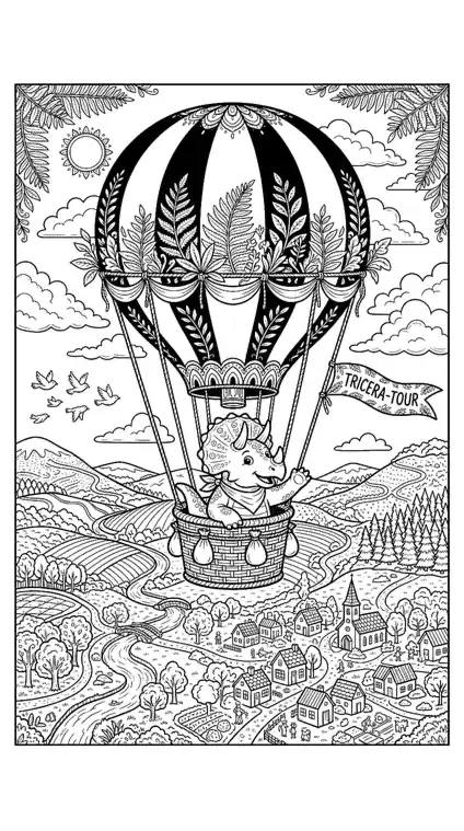 dinosaur coloring pages triceratops page 08 - Balloon Over the Hills