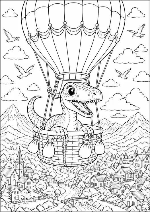 Dinosaur coloring pages velociraptor: raptor balloon ride