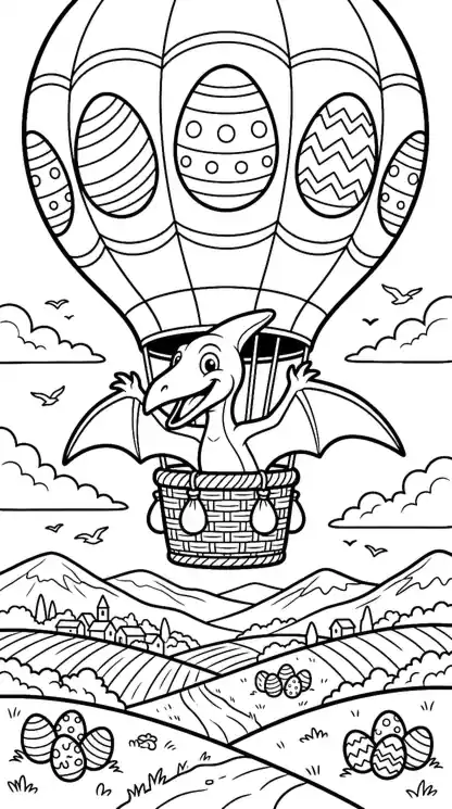 dinosaur easter coloring pages page 08 - Egg-Pattern Balloon Ride