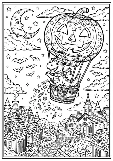 dinosaur halloween coloring page page 08 - Balloon Made of Pumpkin