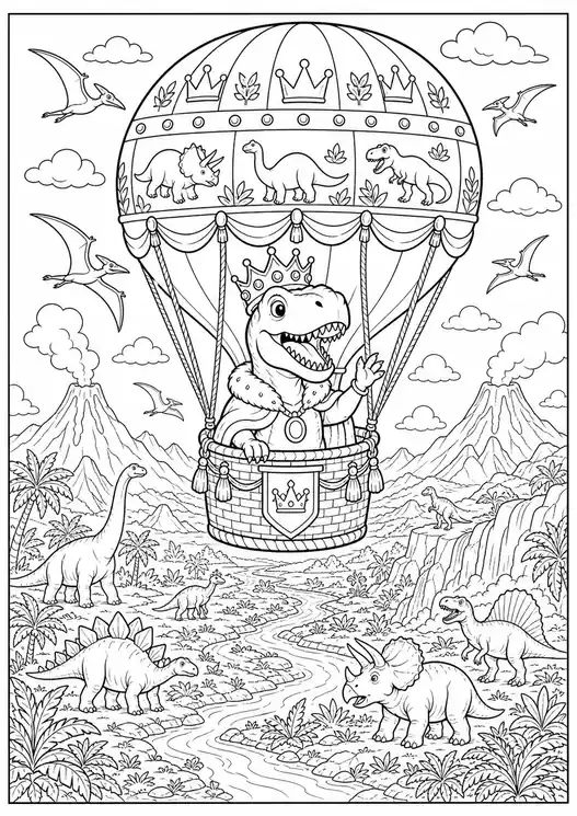 Dinosaur King Hot Air Balloon printable coloring page
