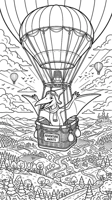 dinosaur printable coloring sheets page 08 - Pteranodon Balloon Ride