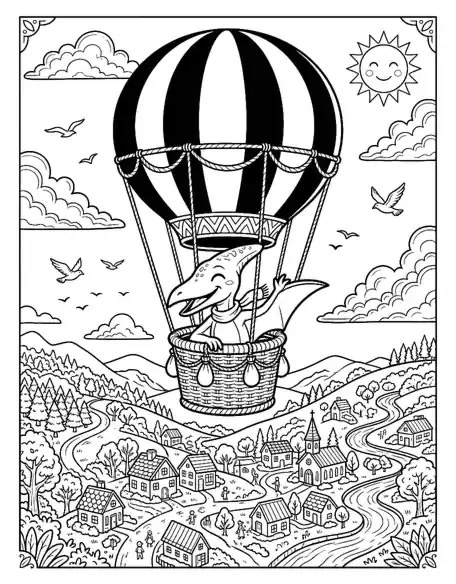 free printable dinosaur coloring pages pdf page 08 - Pteranodon Balloon Ride