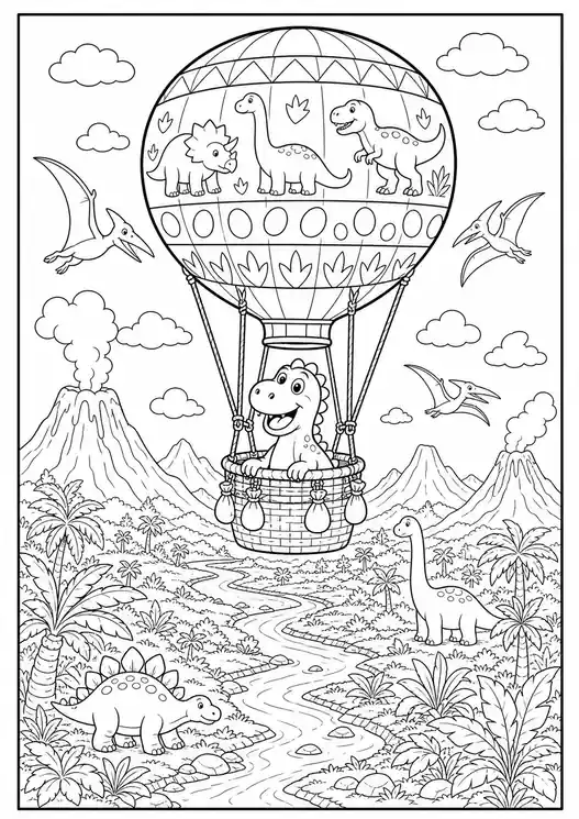 Printable Dinosaur Hot Air Balloon printable coloring page