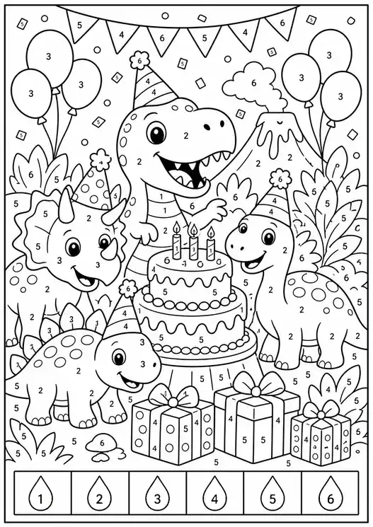 Color by number dinosaurs: birthday number party