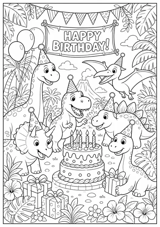 Dinosaur Birthday Party printable coloring page