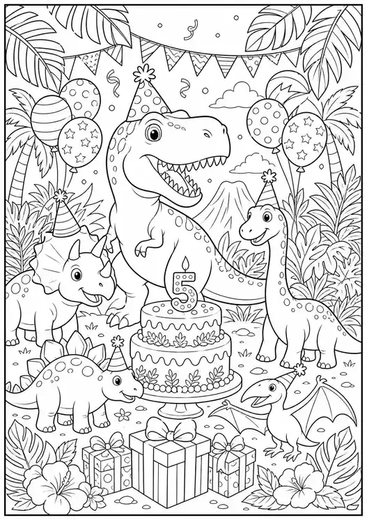 T-Rex Dinosaur Birthday Party printable coloring page