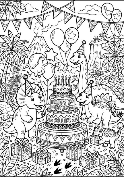 dinosaur birthday coloring pages page 09 - The Big Birthday Party