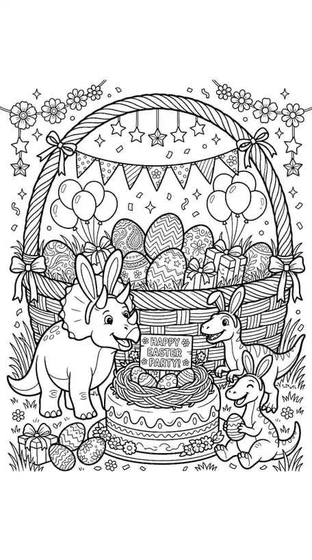 dinosaur easter coloring pages page 09 - Dinosaur Easter Basket Party