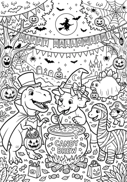 dinosaur halloween coloring page page 09 - The Big Costume Party