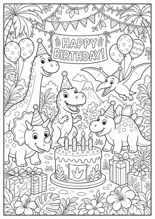 Printable Dinosaur Birthday Party printable coloring page