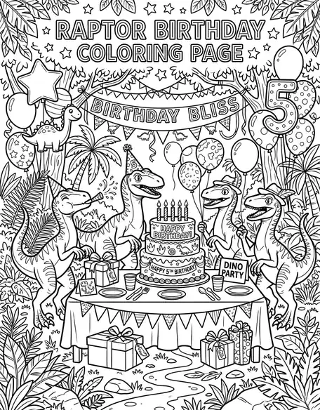 Birthday party raptor dinosaur coloring page