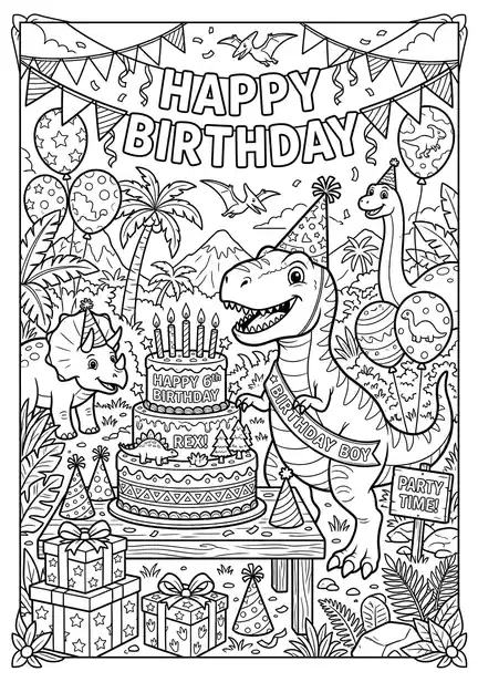 t rex dinosaur to color page 09 - Birthday Party