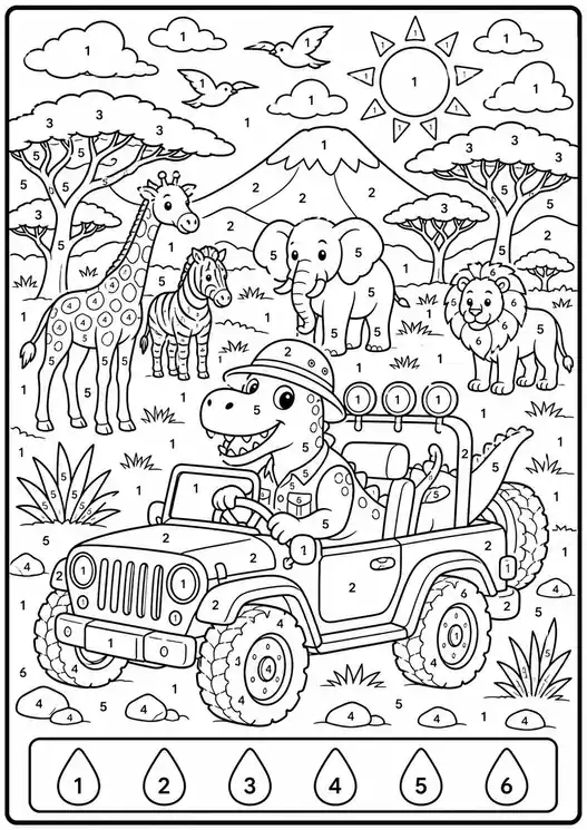 Color by Number Dinosaurs