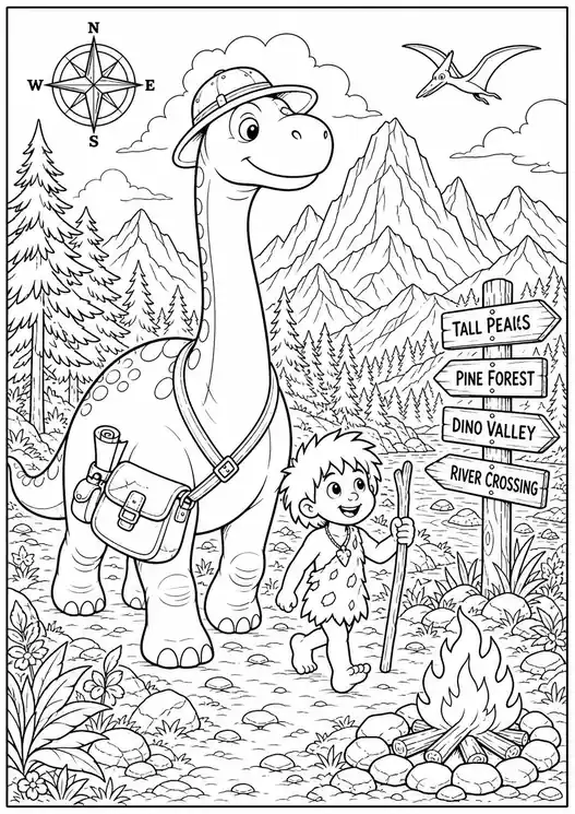 Coloring pages of the good dinosaur: wilderness explorer friends