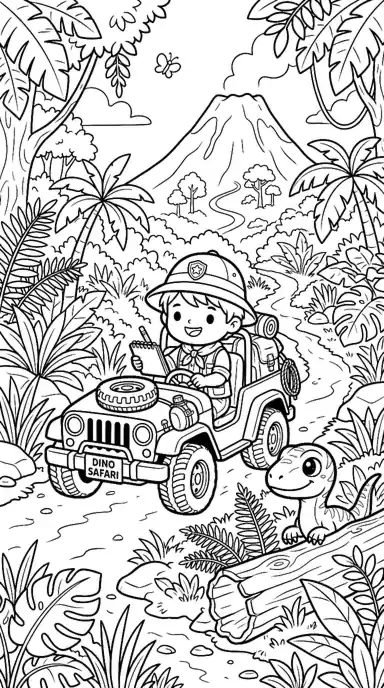 cute dinosaur coloring pages printable page 10 - Safari Jeep and a Baby Raptor