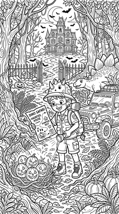 dinosaur halloween coloring page page 10 - Safari Nest Surprise