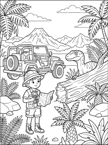 dinosaur printable coloring sheets page 10 - Safari Explorer Jeep