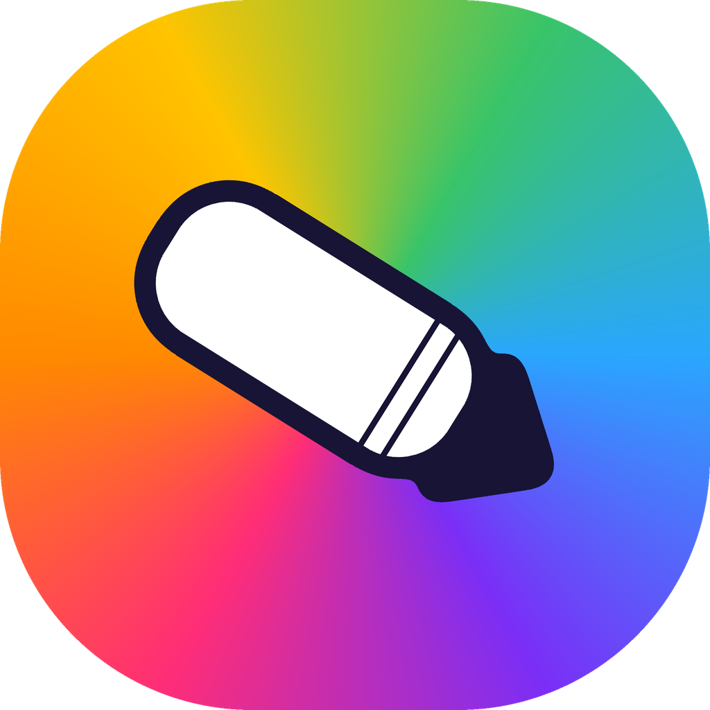 ColoringVemsy logo - white crayon on a rainbow rounded square