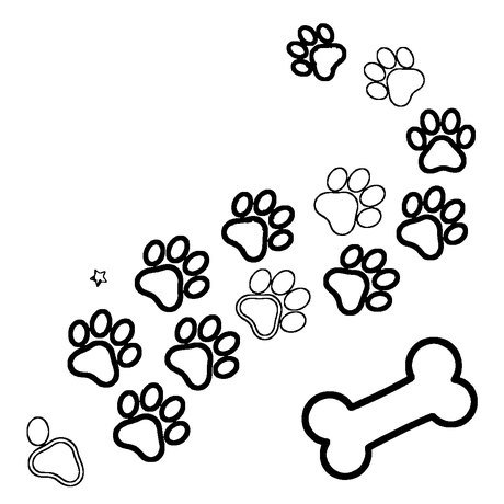 Rainbow coloured dog paw prints trail pattern, easiest dog coloring page for toddlers